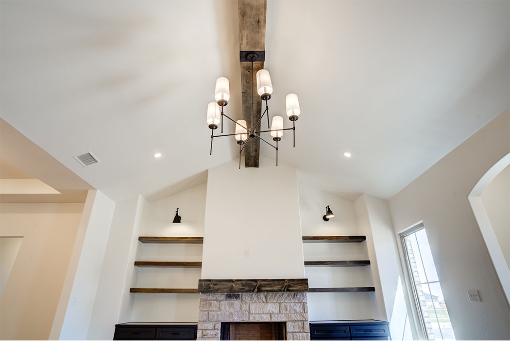 Vaulted ceiling in living area of new home for sale in Lubbock, Texas.