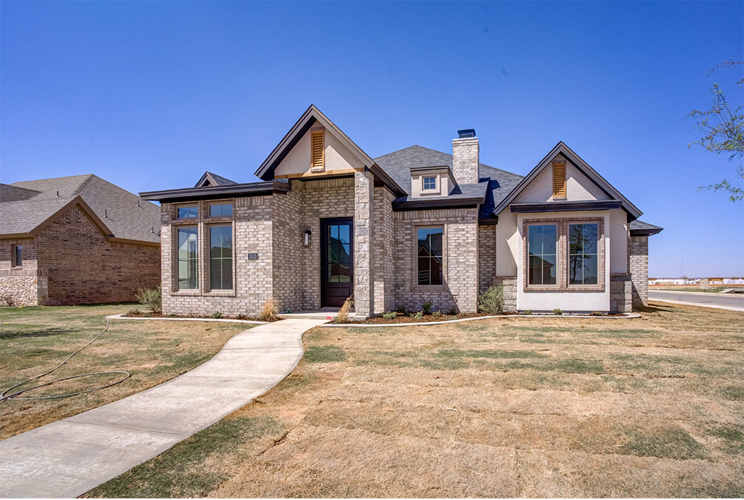 Exterior alternate view of beautiful new home in Lubbock, Texas.
