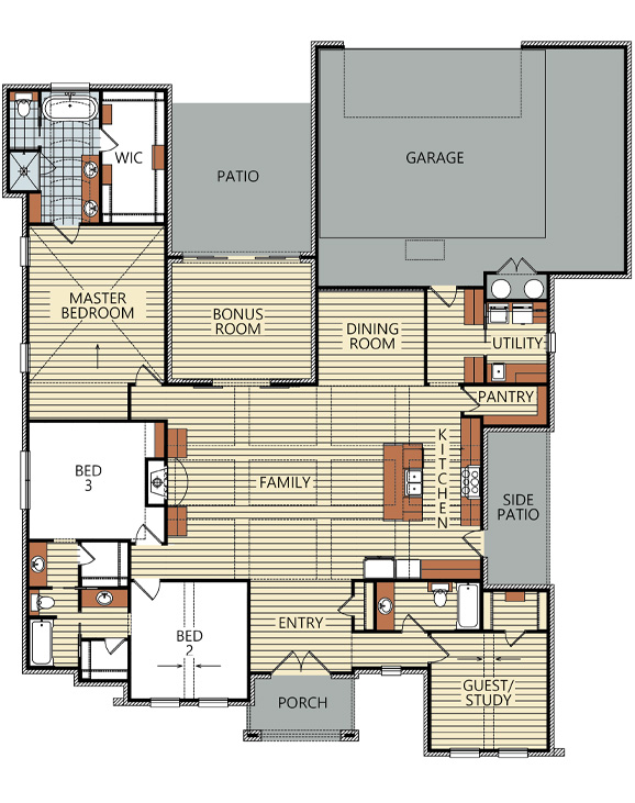 Floorplan of new home for sale, built by Sharkey Custom Homes in Lubbock, Texas.