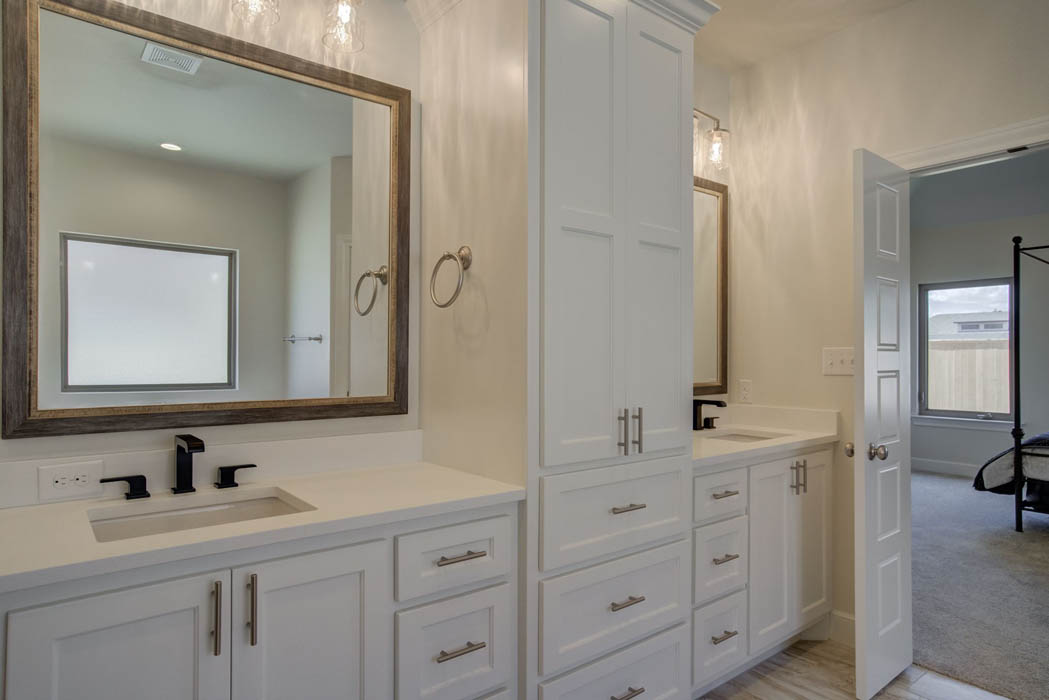 Master bath vanities in new home for sale in Lubbock, Texas.