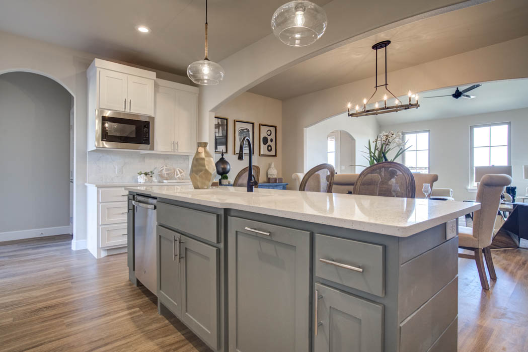 Close view of kitchen island in beautiful new home for sale in Lubbock, Texas.