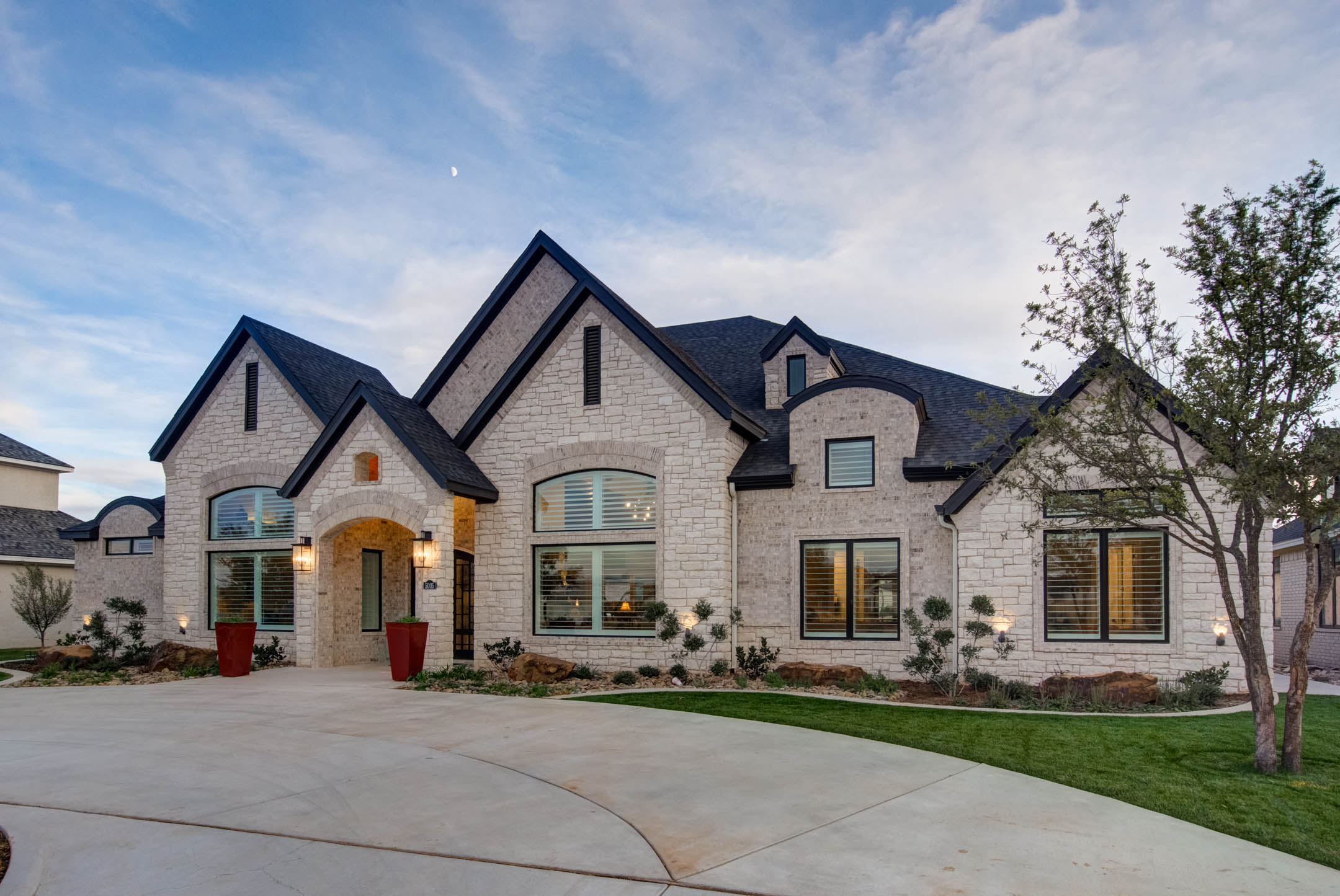 Alternate view of beautiful custom home exterior built in Lubbock, Texas.
