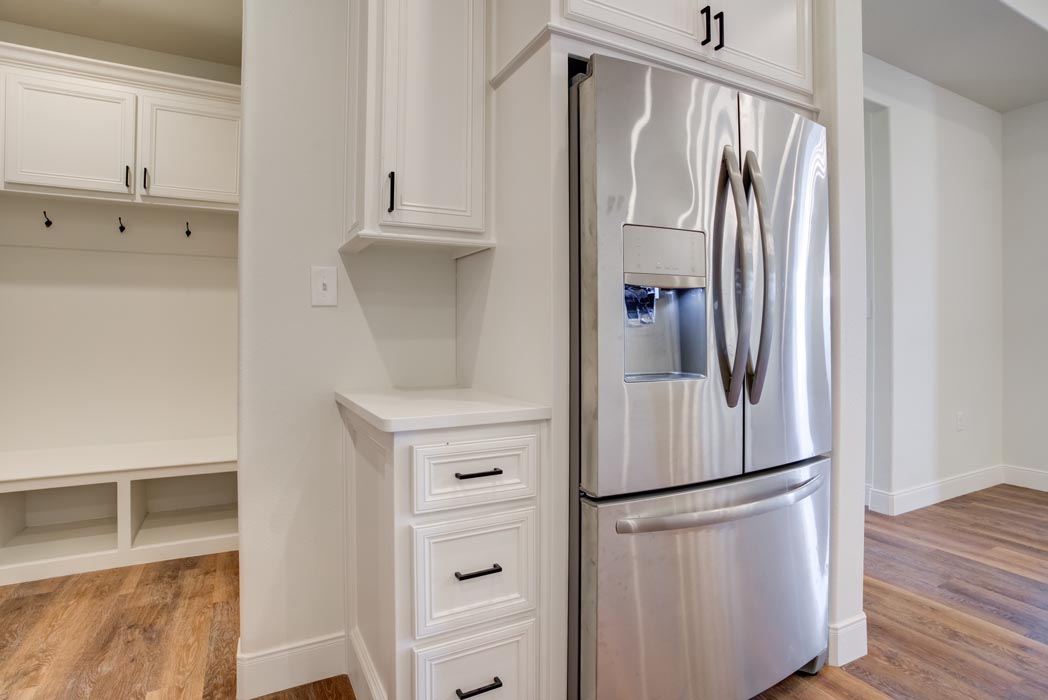 Detail of refrigerator area in new home built in Lubbock, Texas.