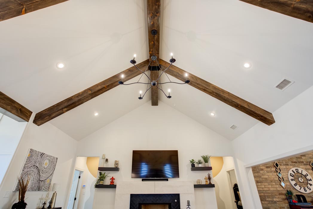 Vaulted ceiling in living area of home for sale in Lubbock.