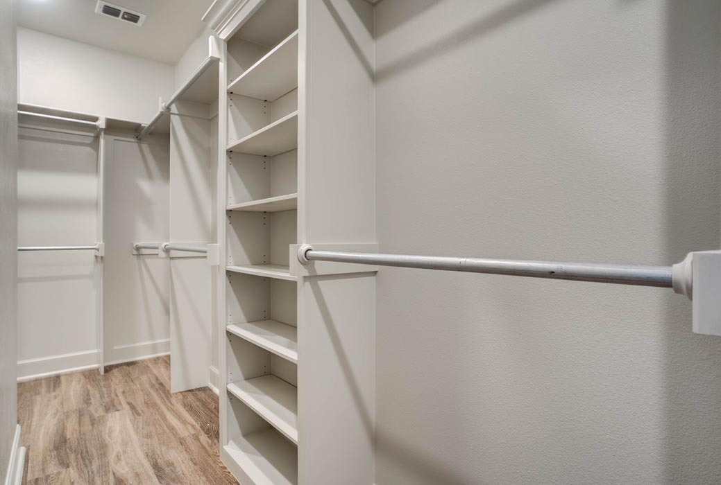 Spacious master closet in new home in Lubbock, Texas.