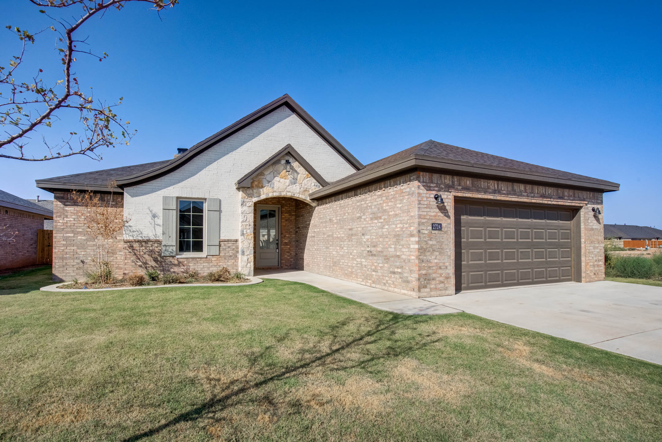 Exterior of beautiful new home for sale in Lubbock, Texas.