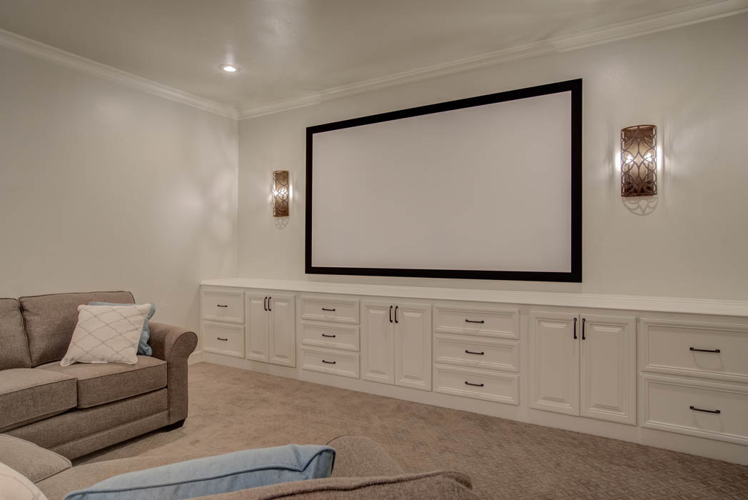 Amazing home theatre space in custom home by Sharkey Custom Homes in Lubbock.