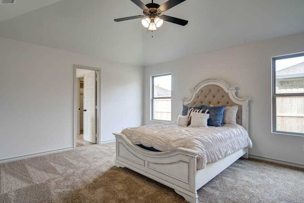 Master bedroom in new home for sale in Lubbock, Texas.