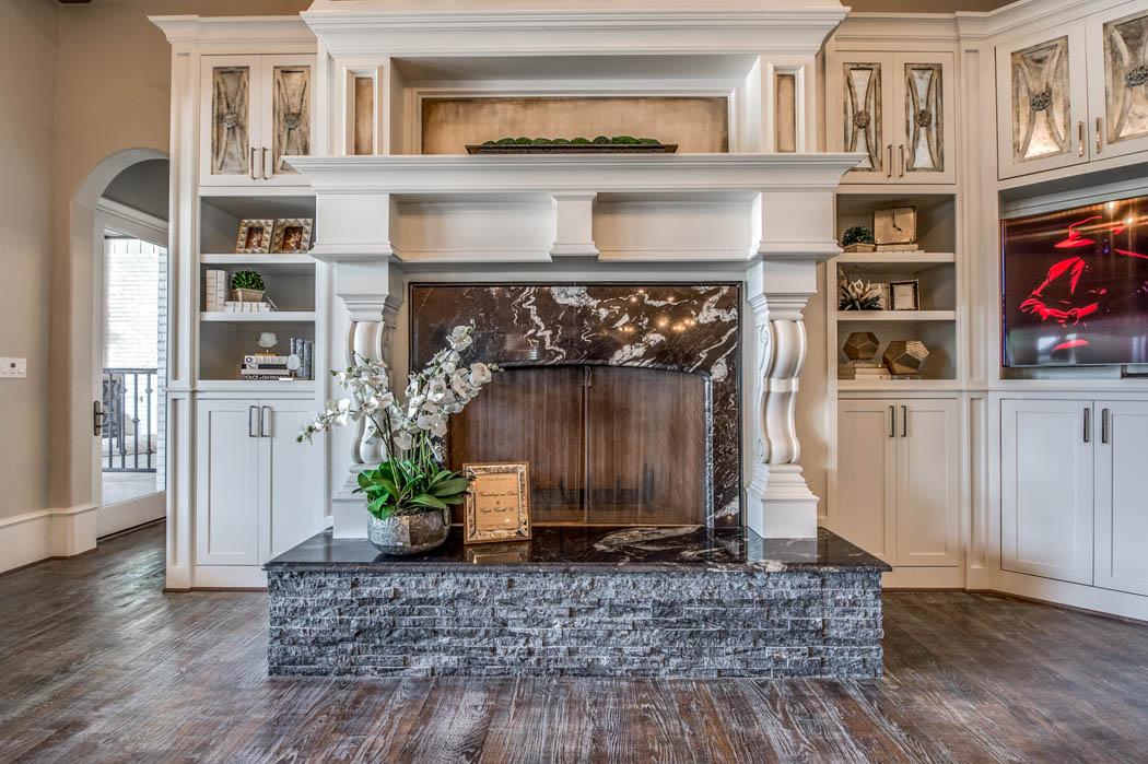 Amazing fireplace in living area of home in Lubbock, Texas.