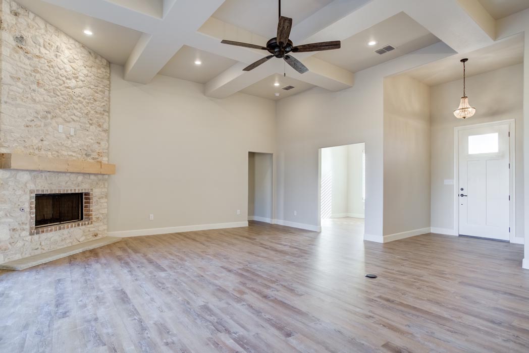 Spacious living room in new home for sale in Lubbock, Texas.
