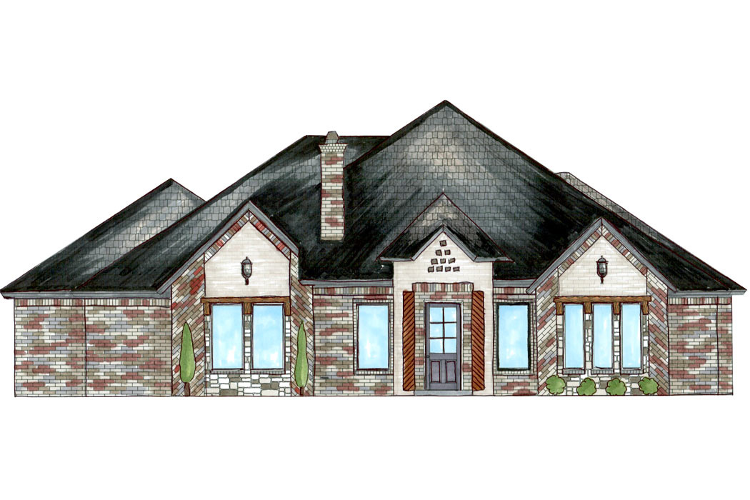 Artist's rendering of exterior of beautiful new home for sale in Lubbock, Texas.
