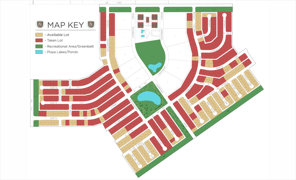 Lots map for the Preston Manor neighborhood development in Lubbock, Texas.