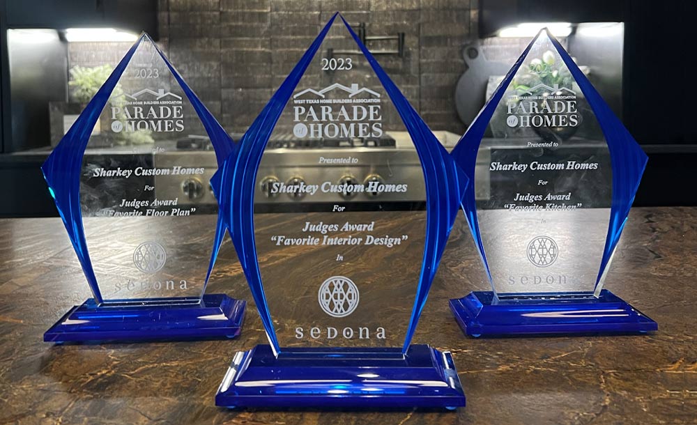 Sharkey Custom Homes awarded best in three categories of the 2023 Lubbock Parade of Homes, located in Lubbock, Texas.