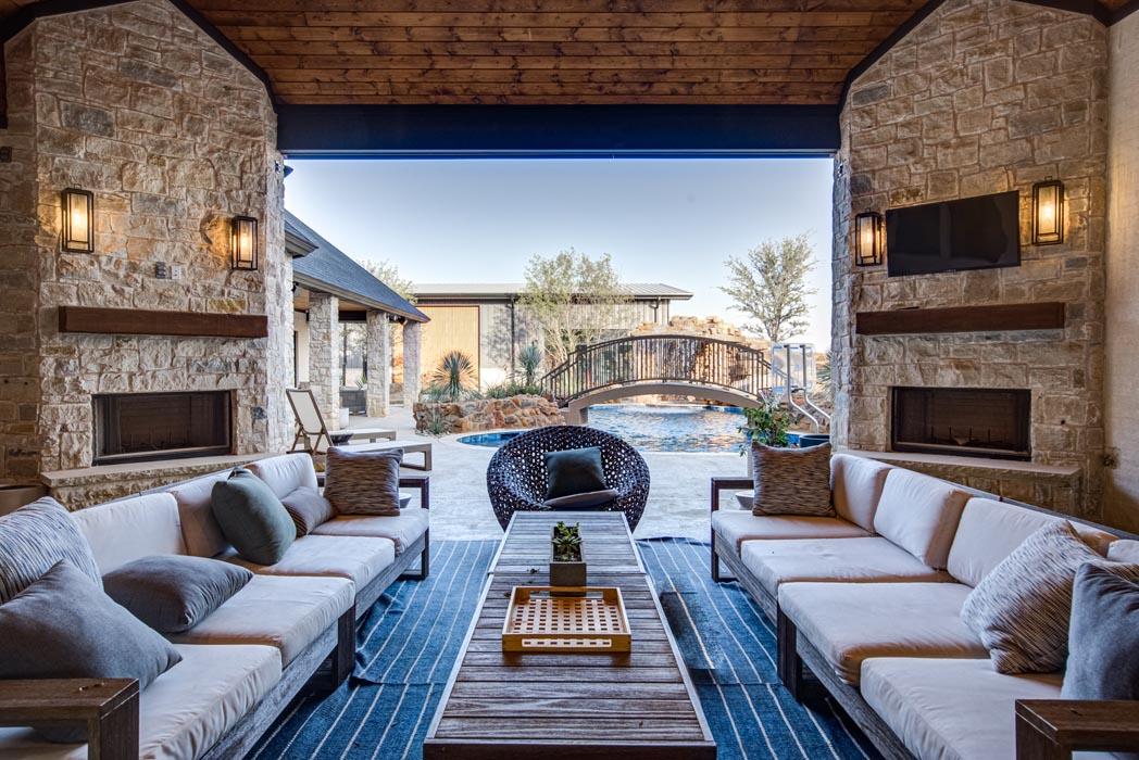 Example of amazing outdoor living space in new home built by Sharkey Custom Homes in Lubbock, Texas.