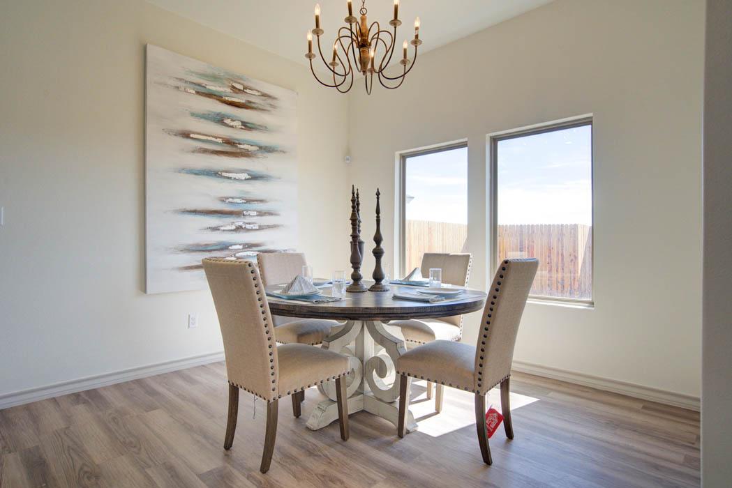 Dining area in new Lubbock home for sale.