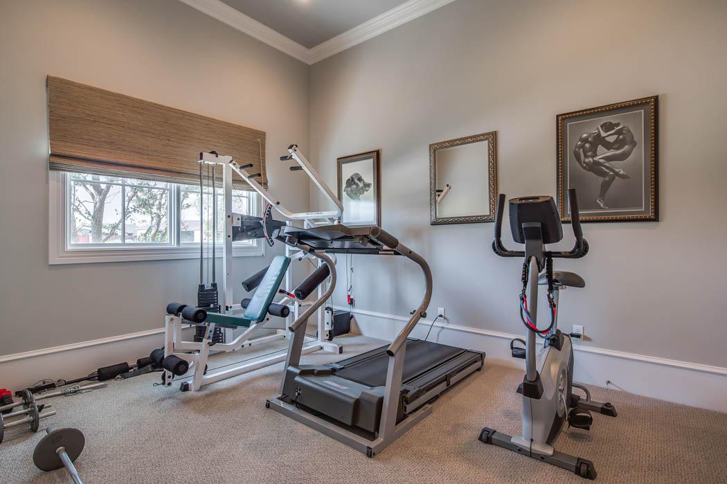 Great exercise room in custom home in Lubbock, Texas.
