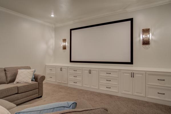 Amazing home theatre space in custom home by Sharkey Custom Homes in Lubbock.