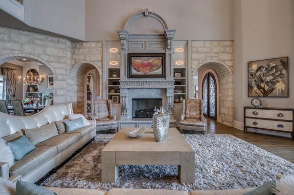 Spacious living area with wonderful details in home by Sharkey Custom Homes.